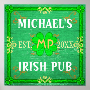 Benutzerdefinierbare Zuhause Bar Irish Pub Green Poster