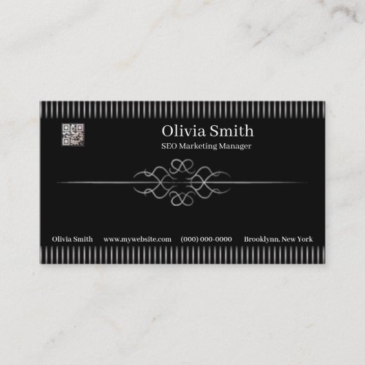 Benutzerdefinierbares bearbeitbares EleganBlack 2 Visitenkarte (Vorderseite)