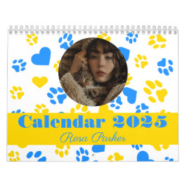 Benutzerdefinierbares Foto und Name Paw Blue & Gol Kalender