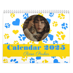 Benutzerdefinierbares Foto und Name Paw Blue & Gol Kalender