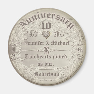Benutzerdefiniert 10. Jubiläum Vintage-Kupfer-Look Magnet