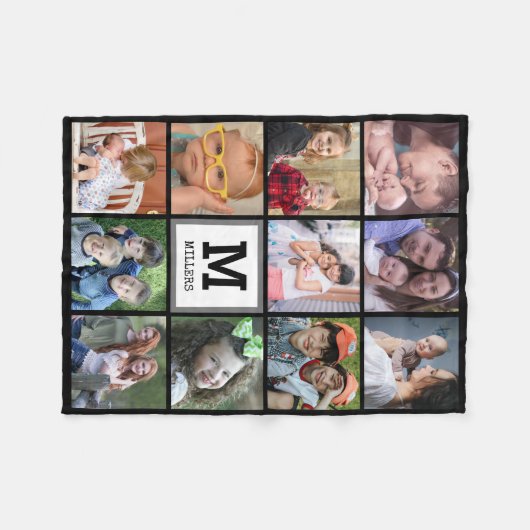 Benutzerdefiniert 11 Foto Collage Familienname Mon Fleecedecke (Vorderseite (Horizontal))