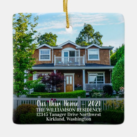 Benutzerdefiniert 2 Foto neue Zuhause mit Jahr, Na Keramikornament (Vorderseite)