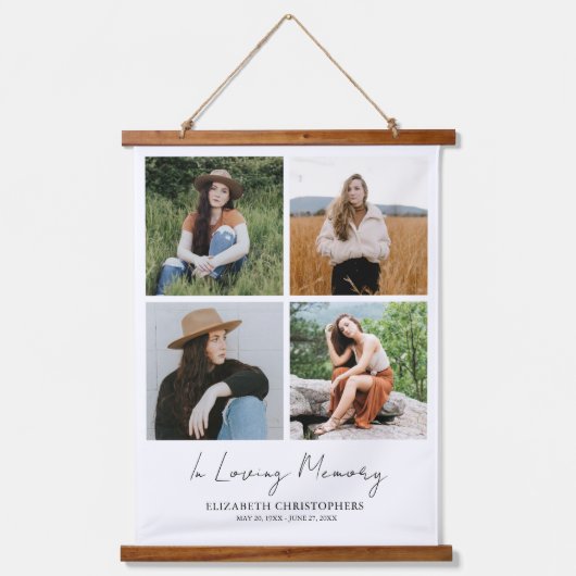Benutzerdefiniert 4 Foto Collage Beerdigung in Lov Wandteppich Mit Holzrahmen (Vorderseite)