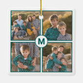 Benutzerdefiniert 4 FotoCollage mit Aquamarinem Mo Keramikornament (Rückseite)