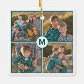 Benutzerdefiniert 4 FotoCollage mit Aquamarinem Mo Keramikornament (Vorderseite)