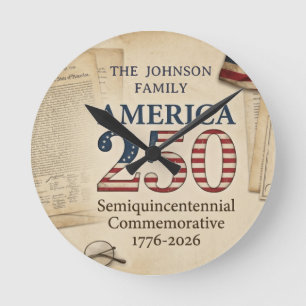 Benutzerdefiniert Amerika 250 Semiquincentennial 1 Runde Wanduhr