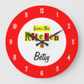 Benutzerdefiniert aus der Küche der Retro-roten Uh Große Wanduhr (Vorderseite)