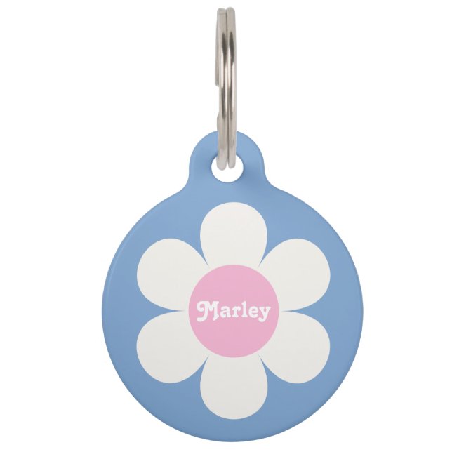 Benutzerdefiniert Blume Power Daisy rosa und blau Haustiermarke (Vorderseite)