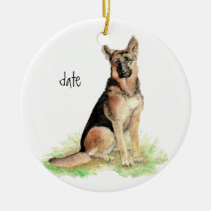 Benutzerdefiniert datierter deutscher Schäferhund, Keramikornament