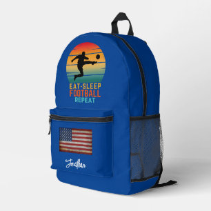BENUTZERDEFINIERT ESSEN SCHLAFEN FOOTBALL WIEDERHO BEDRUCKTER RUCKSACK