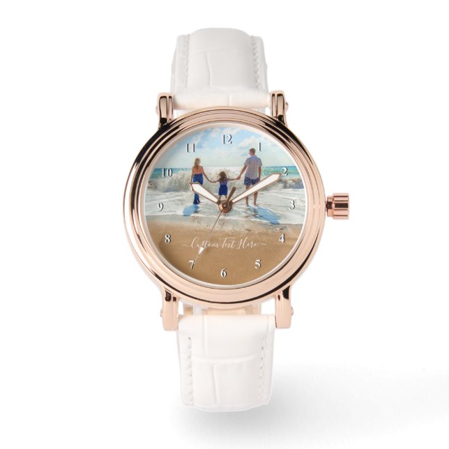 Benutzerdefiniert Foto mit Text anzeigen Armbanduhr (Vorderseite)