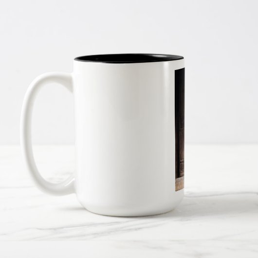 Benutzerdefiniert, Foto und Text hinzufügen Zweifarbige Tasse (Links)