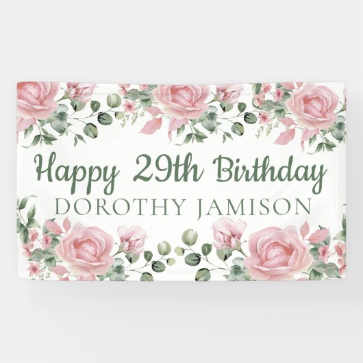 Benutzerdefiniert Happy 29. Geburtstag Floral Banner (Horizontal)