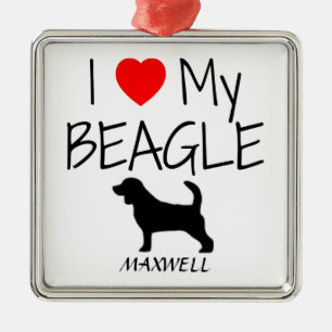 Benutzerdefiniert I Liebe Mein Beagle Silbernes Ornament