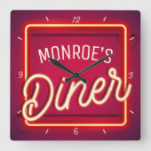 Benutzerdefiniert Ihren Namen Rote Imitate Neon Si Quadratische Wanduhr (Vorderseite)