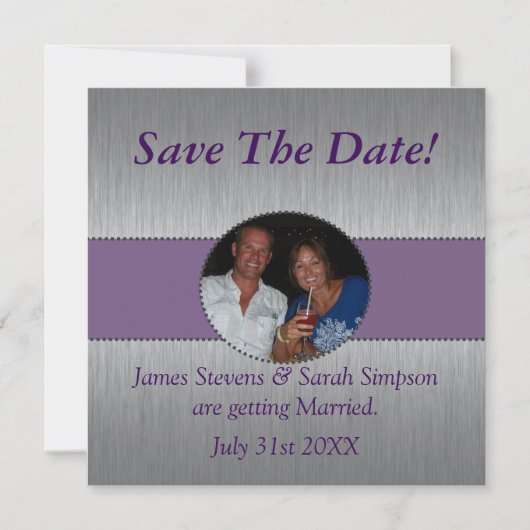 Benutzerdefiniert Lila und Silver speichern Sie da Magneteinladung (Vorderseite)