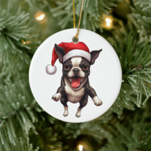 Benutzerdefiniert Lustig Boston Terrier Weihnachte Keramik Ornament