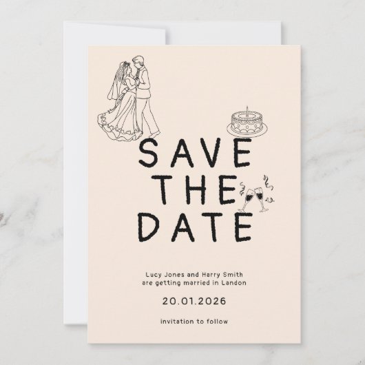 Benutzerdefiniert mit Bride and Groom Illustration Save The Date (Vorderseite)