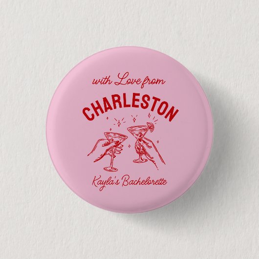 Benutzerdefiniert mit Liebe vom Zielort Bacheloret Button (Vorderseite)