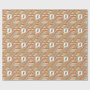 Benutzerdefiniert Monogram Modern Retro 70er Geome Geschenkpapier
