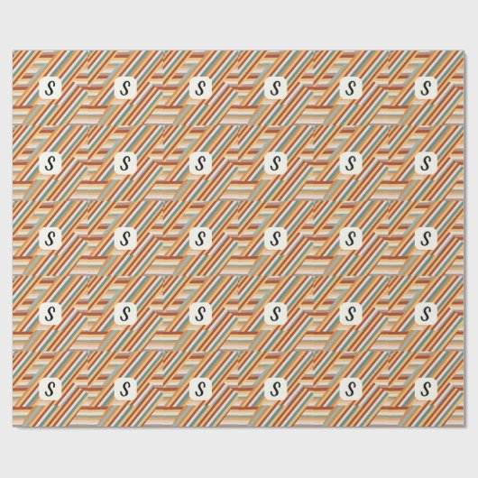 Benutzerdefiniert Monogram Modern Retro 70er Geome Geschenkpapier (Flach)