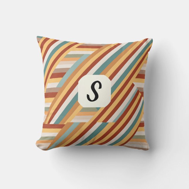Benutzerdefiniert Monogram Modern Retro 70er Geome Kissen (Vorderseite)