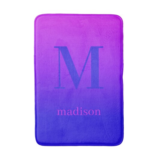Benutzerdefiniert Monogramm und Name Rosa bis Blau Badematte (Vorderseite Vertikal)