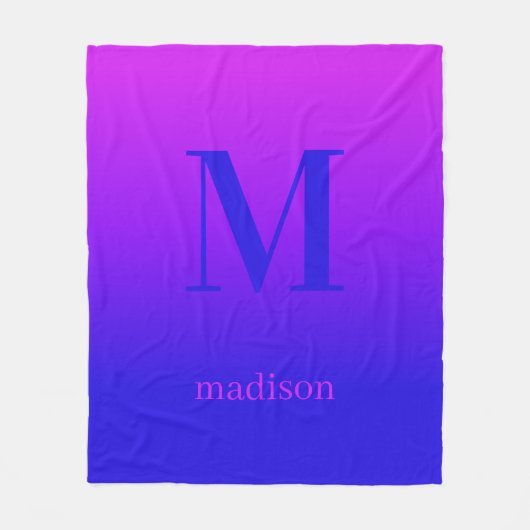 Benutzerdefiniert Monogramm und Name Rosa bis Blau Fleecedecke (Vorderseite)