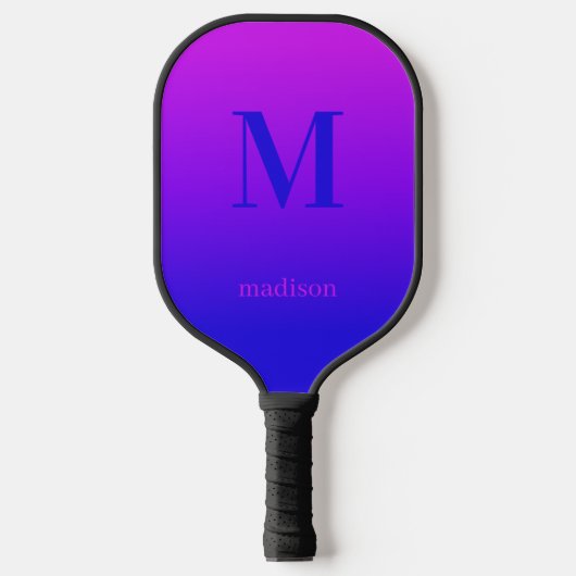 Benutzerdefiniert Monogramm und Name Rosa bis Blau Pickleball Schläger (Vorderseite)