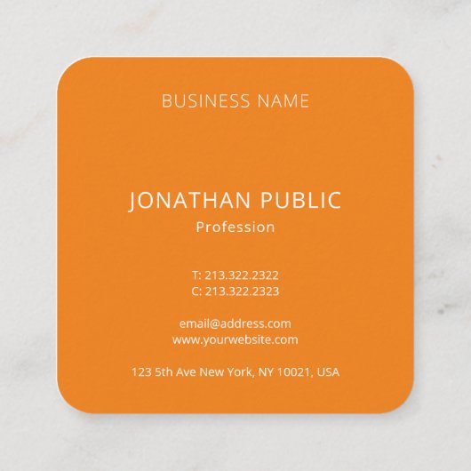 Benutzerdefiniert Orange Modern Elegant Monogram I Quadratische Visitenkarte (Rückseite)