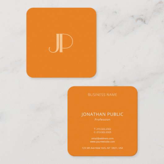 Benutzerdefiniert Orange Modern Elegant Monogram I Quadratische Visitenkarte (Vorne/Hinten)