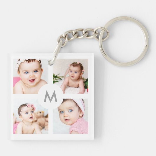 Benutzerdefiniert Personalisiert 8 Collage Monogra Schlüsselanhänger (Rückseite)
