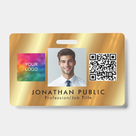 Benutzerdefiniert QR-Code Mitarbeiter-Foto Gold Ausweis (Vorderseite)