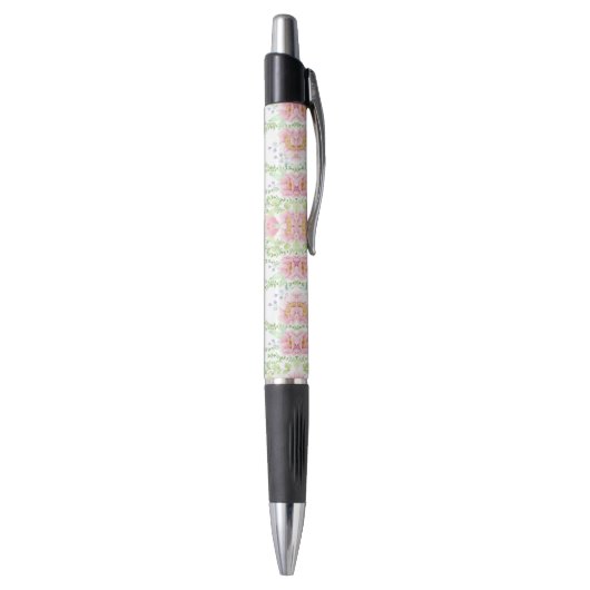 Benutzerdefiniert rosa Floral mit Name Pen Kugelschreiber (Unterseite (Vertikal))