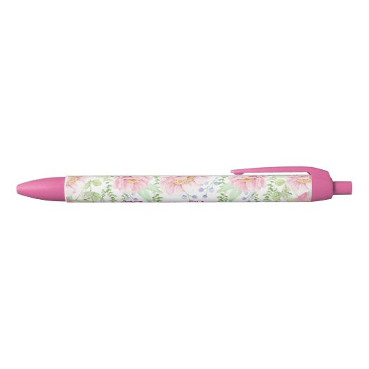 Benutzerdefiniert rosa Floral mit Name Pen Kugelschreiber (Oberseite)