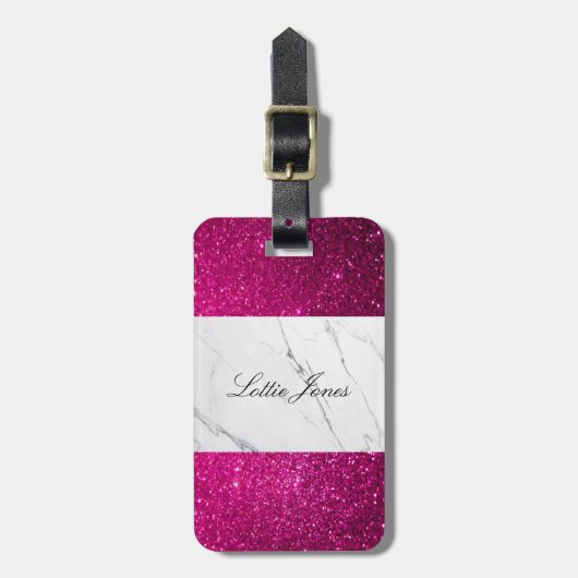 Benutzerdefiniert Rosa Glitzer weißer Marmor Gepäc Gepäckanhänger (Vorderseite vertikal)