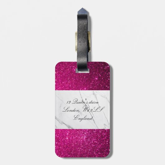 Benutzerdefiniert Rosa Glitzer weißer Marmor Gepäc Gepäckanhänger (Rückseite vertikal)