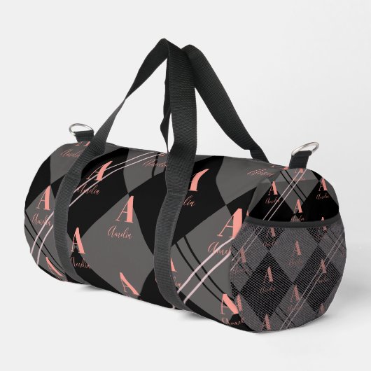 Benutzerdefiniert Rosa Grau Schwarz Personalisiert Duffle Bag (Rechte Ecke)