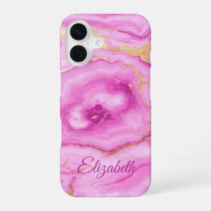 Benutzerdefiniert rosa Marmor mit dunkelrosa und g iPhone 16 Hülle