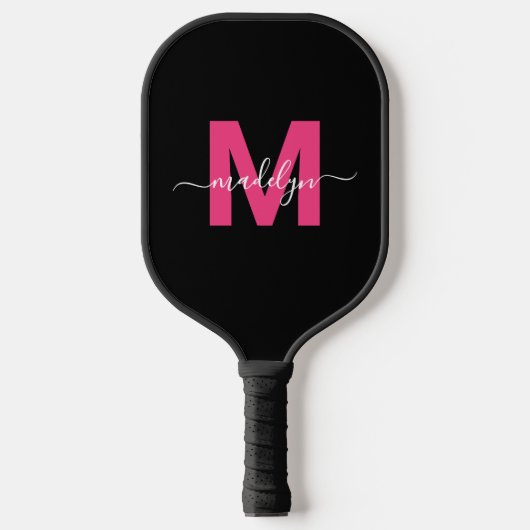 Benutzerdefiniert Rosa Modern Script Name Monogram Pickleball Schläger (Vorderseite)