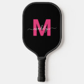 Benutzerdefiniert Rosa Modern Script Name Monogram Pickleball Schläger (Rückseite)