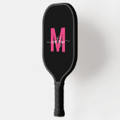Benutzerdefiniert Rosa Modern Script Name Monogram Pickleball Schläger (Links)