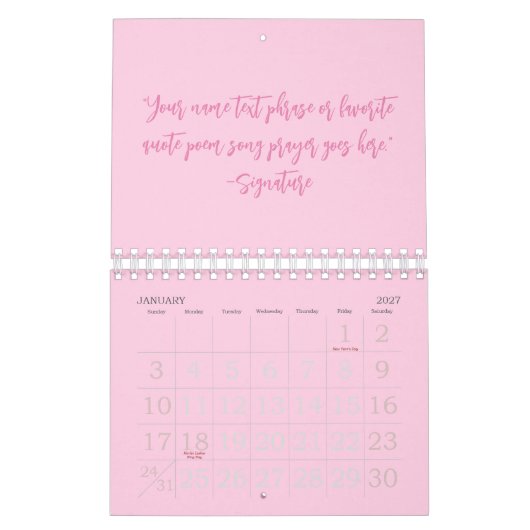 Benutzerdefiniert rosa Skript zitieren Brustkrebs- Kalender (Jan 2027)