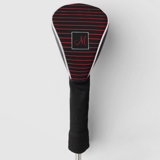Benutzerdefiniert Rot und Schwarz Streifen Golf Headcover (Vorderseite)