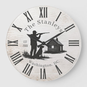 Benutzerdefiniert Rustikal Moderne Jagdfamiliennam Große Wanduhr