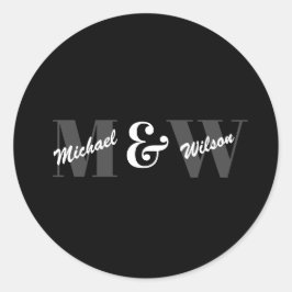 Benutzerdefiniert Schwarz-Weiß-Monogramm Runder Aufkleber