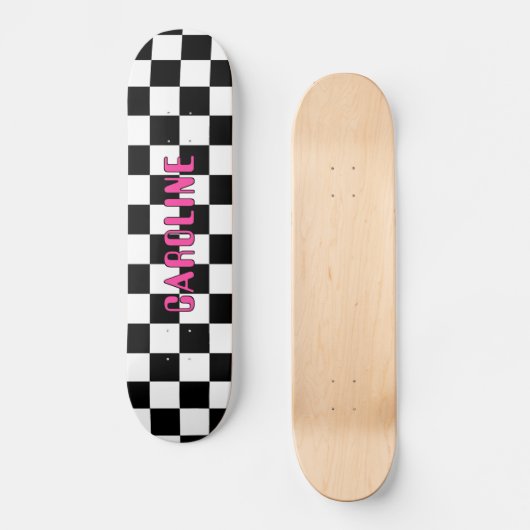 Benutzerdefiniert Schwarz-weiß Neon Rosa Abstrakt Skateboard (Vorderseite)
