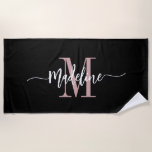 Benutzerdefiniert Stilvolle Monogram Name Script B Strandtuch<br><div class="desc">Modernes, trendiges und stilvolles Strandtuch mit individuelle Name und Initial in einem schicken Skript-Kalligraphie-Design mit wirl Schnörkeln (Achten Sie darauf, Emoticons oder Plätze neben dem vollen Namen für Wirbel zu bleiben behalten). Das ist die schwarz-rosa Version. Einfache Anpassung der Größe und das Hinzufügen von mehr Text- oder Persönlichkeitsbildern oder Fotos...</div>
