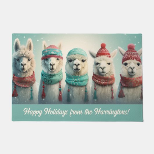 Benutzerdefiniert Text Winter Llamas Fußmatte (Vorderseite)